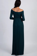 PinkBlush PinkBlush Forest Green Solid Off Shoulder Maxi Dress - 