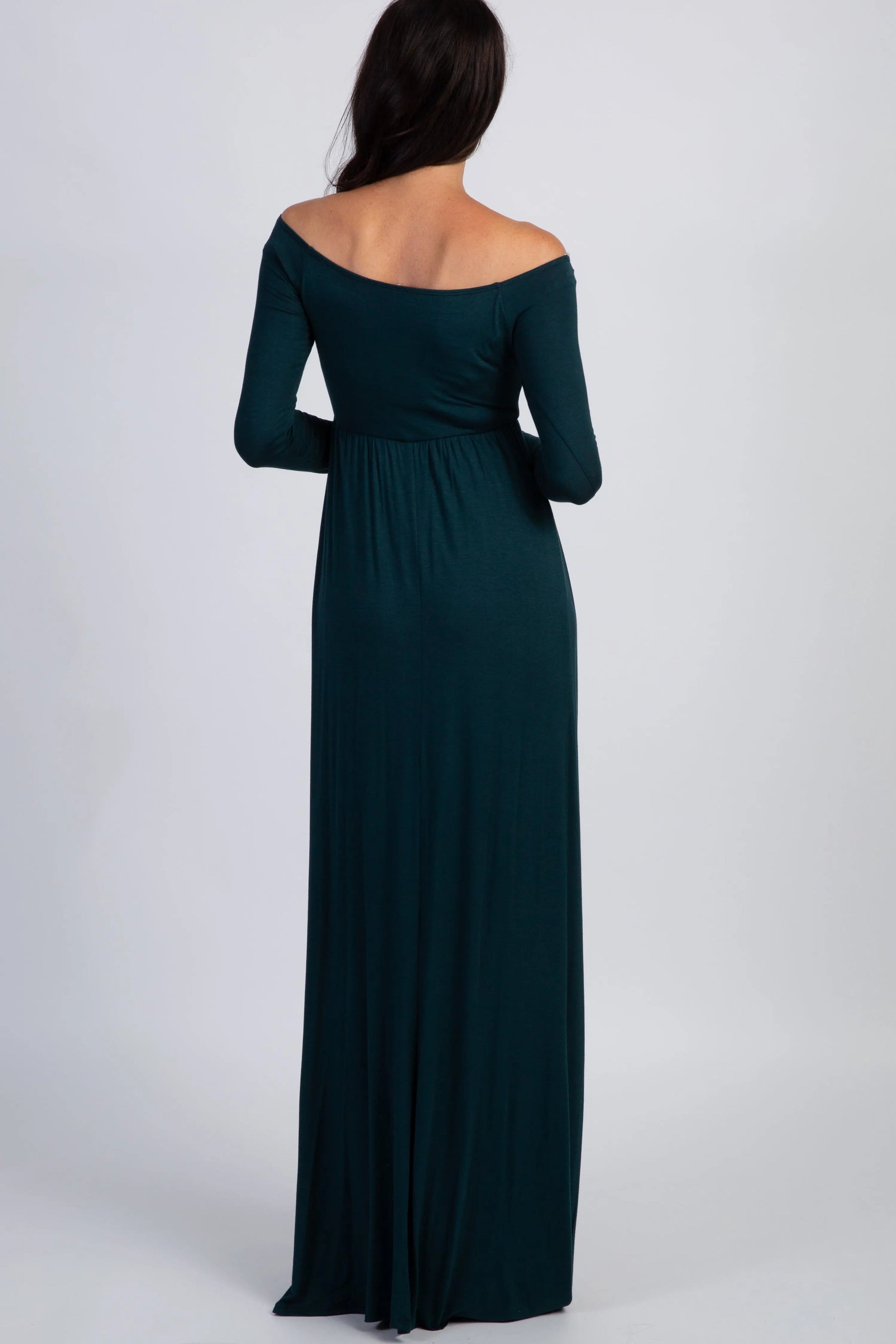 PinkBlush PinkBlush Forest Green Solid Off Shoulder Maxi Dress - 