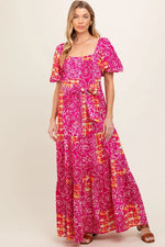 PinkBlush PinkBlush Fuchsia Floral Maternity Maxi Dress with Puff Sleeves for Moms - 