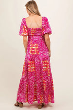 PinkBlush PinkBlush Fuchsia Floral Maternity Maxi Dress with Puff Sleeves for Moms - 