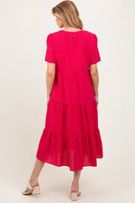 PinkBlush PinkBlush Fuchsia Short Sleeve Tiered Maternity Midi Dress for Expecting Mothers - 