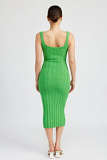 PinkBlush PinkBlush Green Wide Rib Knit Midi Dress with Squared Neckline for Women - 