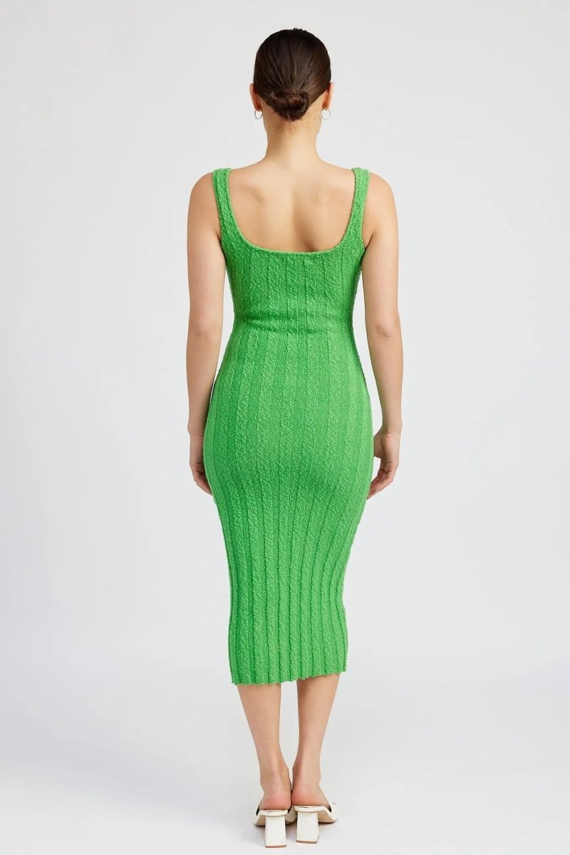 PinkBlush PinkBlush Green Wide Rib Knit Midi Dress with Squared Neckline for Women - 
