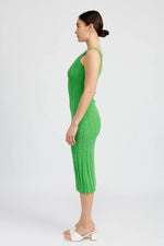 PinkBlush PinkBlush Green Wide Rib Knit Midi Dress with Squared Neckline for Women - 