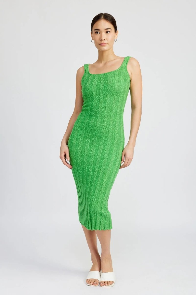 PinkBlush PinkBlush Green Wide Rib Knit Midi Dress with Squared Neckline for Women - 