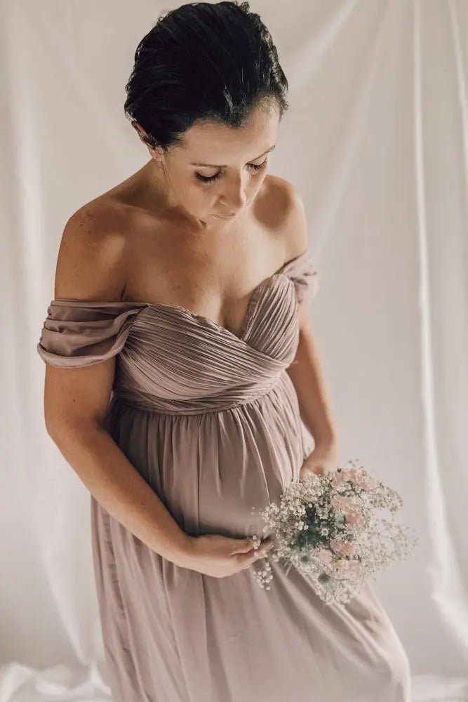 PinkBlush PinkBlush Lavender Off Shoulder Chiffon Maxi Maternity Dress - 