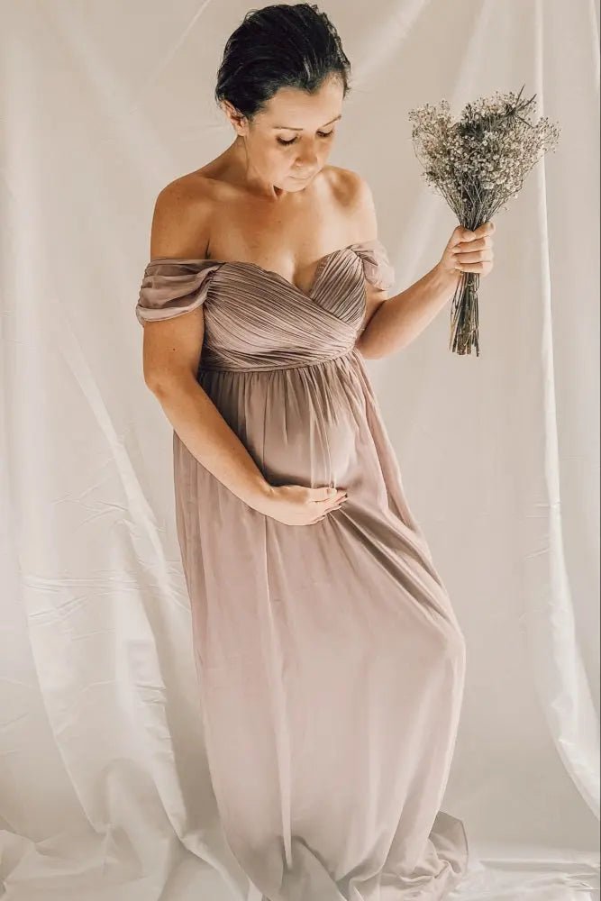 PinkBlush PinkBlush Lavender Off Shoulder Chiffon Maxi Maternity Dress - 