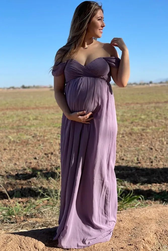 PinkBlush PinkBlush Lavender Off Shoulder Chiffon Maxi Maternity Dress - 