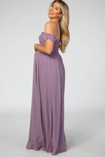 PinkBlush PinkBlush Lavender Off Shoulder Chiffon Maxi Maternity Dress - 