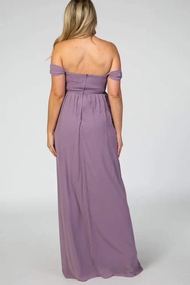 PinkBlush PinkBlush Lavender Off Shoulder Chiffon Maxi Maternity Dress - 