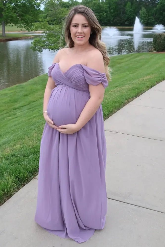 PinkBlush PinkBlush Lavender Off Shoulder Chiffon Maxi Maternity Dress - 
