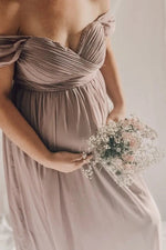 PinkBlush PinkBlush Lavender Off Shoulder Chiffon Maxi Maternity Dress - 