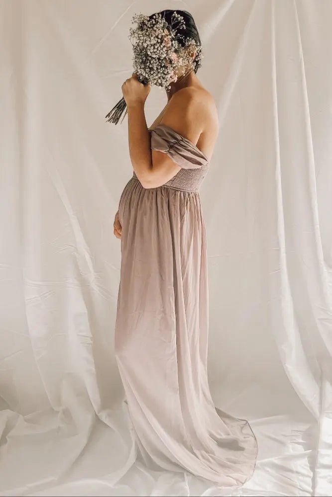 PinkBlush PinkBlush Lavender Off Shoulder Chiffon Maxi Maternity Dress - 