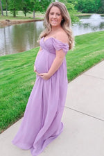 PinkBlush PinkBlush Lavender Off Shoulder Chiffon Maxi Maternity Dress - 