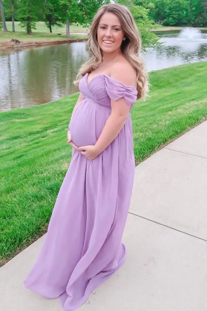 PinkBlush PinkBlush Lavender Off Shoulder Chiffon Maxi Maternity Dress - 