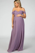 PinkBlush Lavender Off Shoulder Chiffon Maxi Maternity Dress - Gown, One-piece garment, Day Dress, Bridal Party Dress, Fictional character | Everetts Place