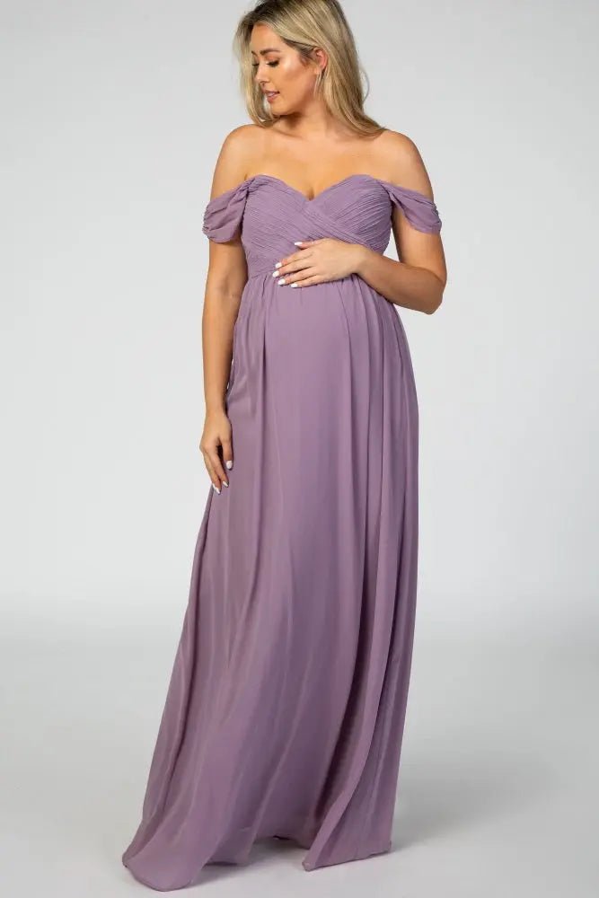 PinkBlush Lavender Off Shoulder Chiffon Maxi Maternity Dress - Gown, One-piece garment, Day Dress, Bridal Party Dress, Fictional character | Everetts Place