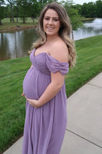 PinkBlush PinkBlush Lavender Off Shoulder Chiffon Maxi Maternity Dress - 