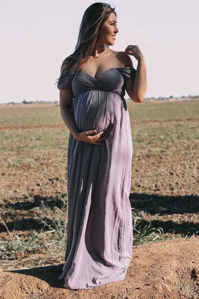 PinkBlush PinkBlush Lavender Off Shoulder Chiffon Maxi Maternity Dress - 