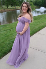 PinkBlush PinkBlush Lavender Off Shoulder Chiffon Maxi Maternity Dress - 