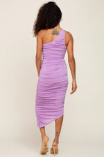 PinkBlush PinkBlush Lavender One Shoulder Ruched Midi Dress for Stylish Women - 