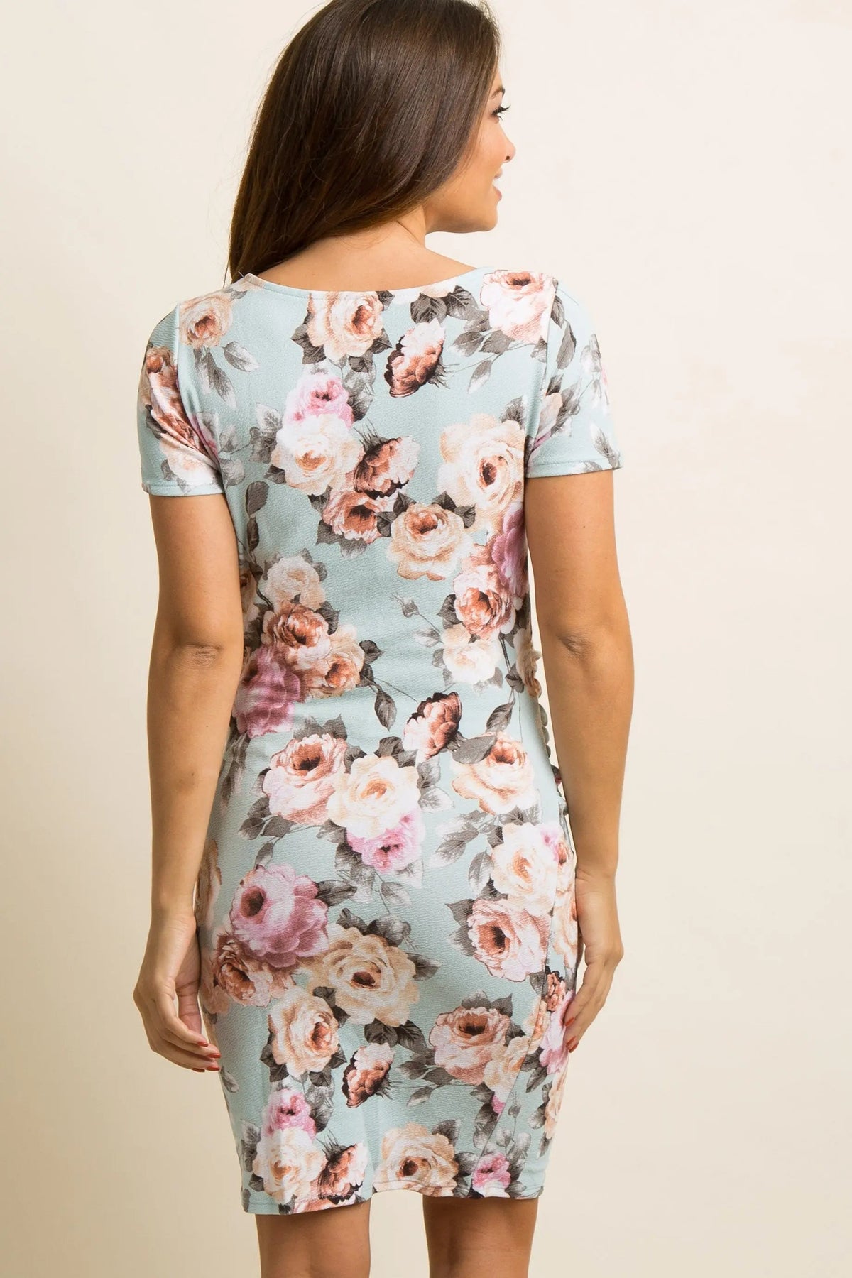 PinkBlush PinkBlush Light Blue Rose Floral Fitted Maternity Dress - 