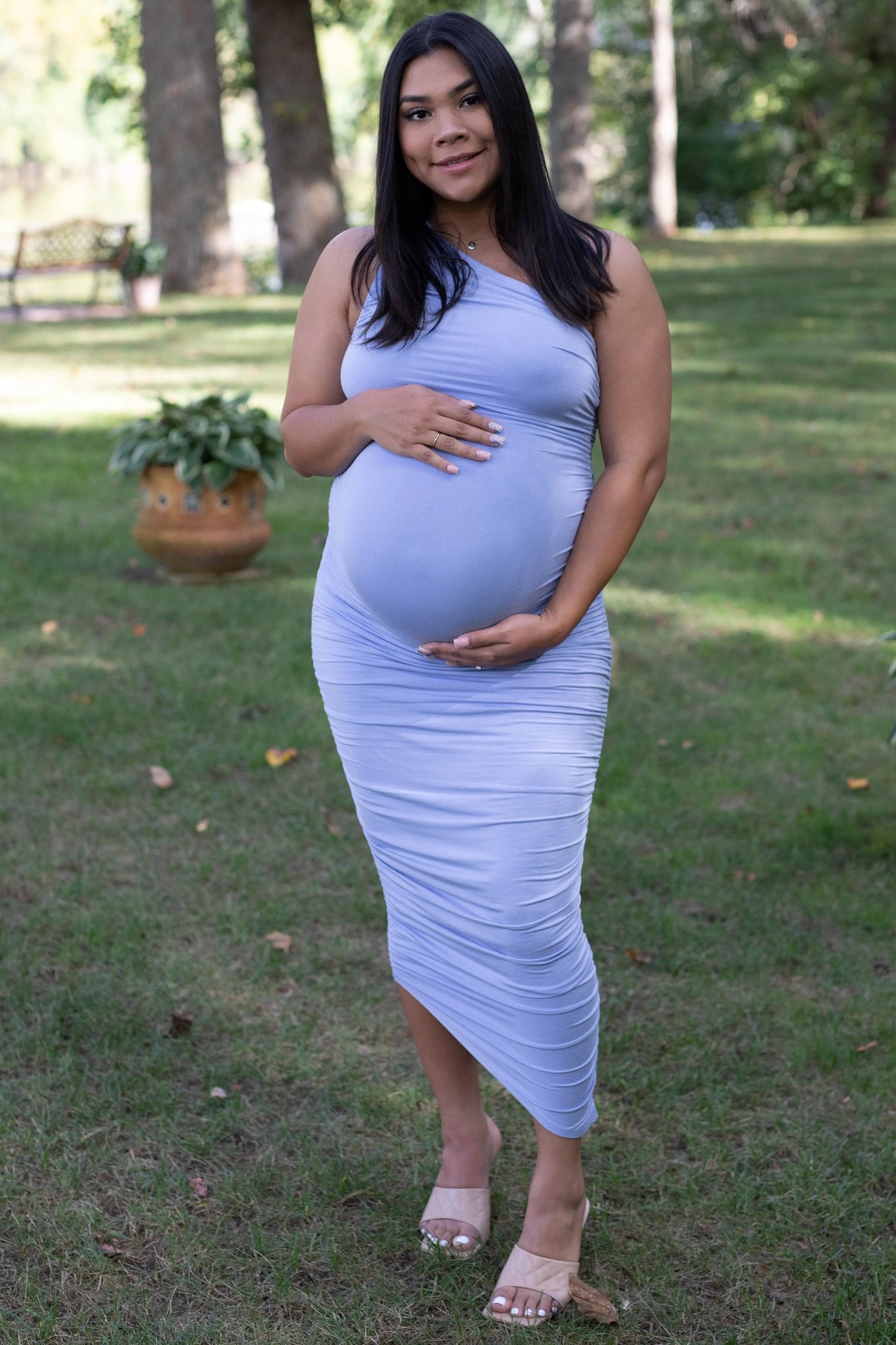 PinkBlush PinkBlush Light Blue Ruched One Shoulder Maternity Dress - 