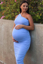 PinkBlush PinkBlush Light Blue Ruched One Shoulder Maternity Dress - 