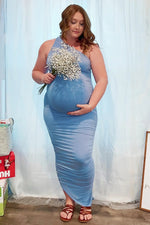 PinkBlush PinkBlush Light Blue Ruched One Shoulder Maternity Dress - 