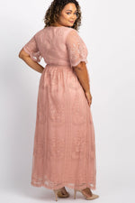 PinkBlush PinkBlush Light Pink Lace Mesh Overlay Plus Maternity Maxi Dress - 