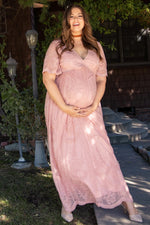 PinkBlush PinkBlush Light Pink Lace Mesh Overlay Plus Maternity Maxi Dress - 