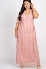 PinkBlush Light Pink Lace Mesh Overlay Plus Maxi Dress - Shoulder, Dress, Textile, Fashion, Pink | Everetts Place