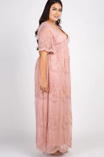 PinkBlush PinkBlush Light Pink Lace Mesh Overlay Plus Maxi Dress - 