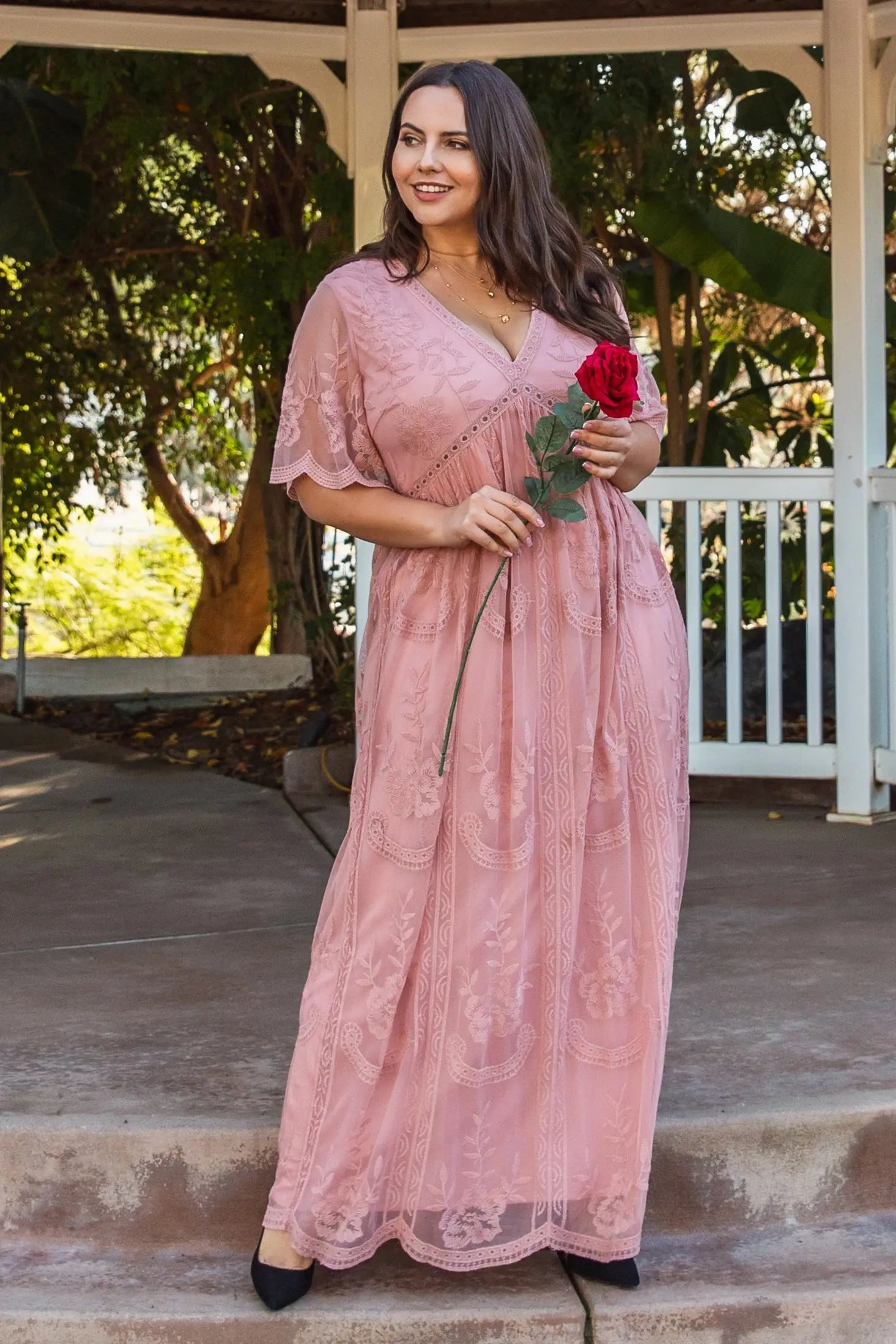 PinkBlush PinkBlush Light Pink Lace Mesh Overlay Plus Maxi Dress - 
