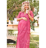 PinkBlush PinkBlush Magenta Lace Mesh Overlay Maternity Maxi Dress
