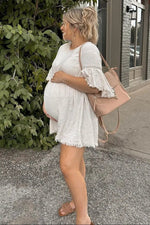 PinkBlush PinkBlush Maternity Dress with Crochet Trim for Elegant Expecting Mothers - 