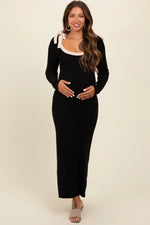 PinkBlush PinkBlush Maternity Maxi Sweater Dress with Shoulder Bow for Expecting Mothers - 