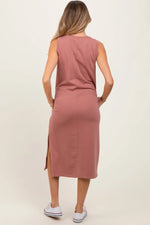PinkBlush PinkBlush Maternity Midi Dress with Side Slit for Expecting Mothers - 