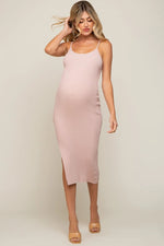 PinkBlush PinkBlush Maternity Midi Dress with Side Slit for Expecting Mothers - 