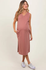 PinkBlush PinkBlush Maternity Midi Dress with Side Slit for Expecting Mothers - 