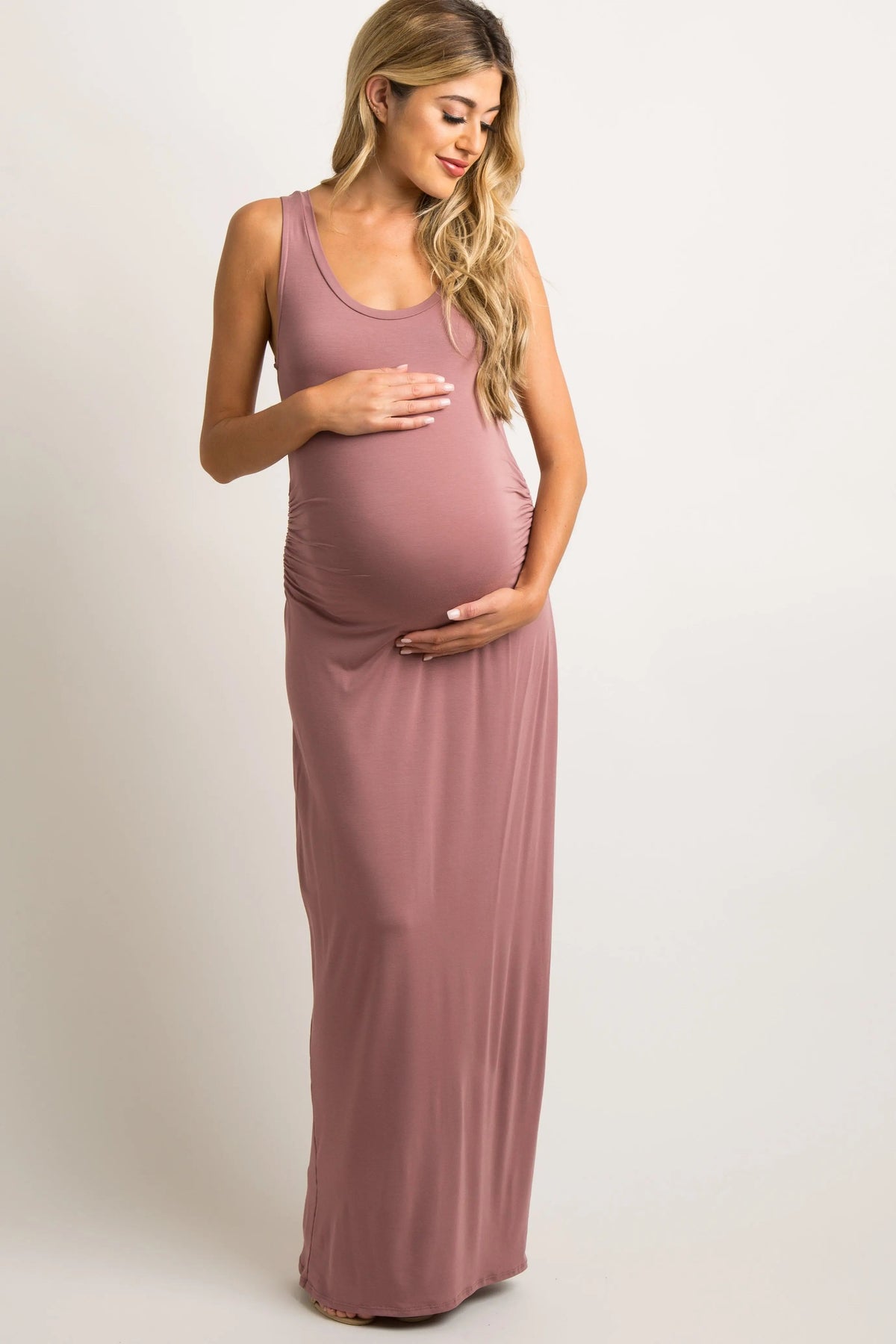 PinkBlush PinkBlush Mauve Sleeveless Fitted Maternity Maxi Dress - 