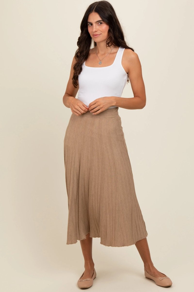 PinkBlush PinkBlush Mocha Ribbed Knit A Line Midi Skirt for Fashionable Women - 