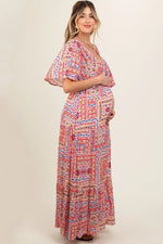 PinkBlush PinkBlush Multicolor Floral Deep V Neck Tiered Maternity Maxi Dress - 