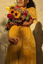 PinkBlush PinkBlush Mustard Lace Mesh Overlay Maternity Maxi Dress - 