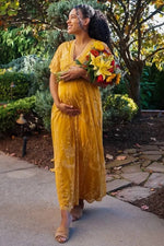 PinkBlush PinkBlush Mustard Lace Mesh Overlay Maternity Maxi Dress - 