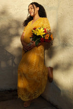 PinkBlush PinkBlush Mustard Lace Mesh Overlay Maternity Maxi Dress - 