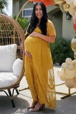 PinkBlush PinkBlush Mustard Lace Mesh Overlay Maternity Maxi Dress - 