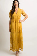 PinkBlush Mustard Lace Mesh Overlay Maxi Dress - Dress, Person, Shoe | Everetts Place