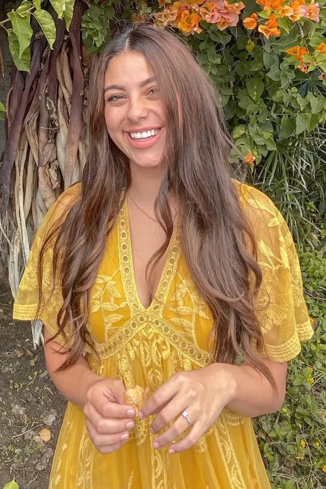 PinkBlush PinkBlush Mustard Lace Mesh Overlay Maxi Dress - 