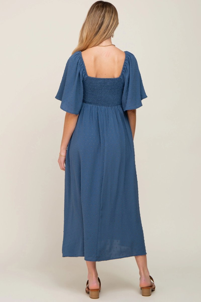 PinkBlush PinkBlush Navy Blue Textured Dot Maternity Midi Dress for Expecting Moms - 